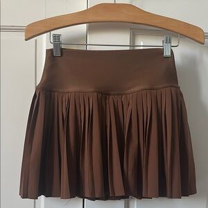 ALO Yoga Brown Pleated Skater Mini Skirt
